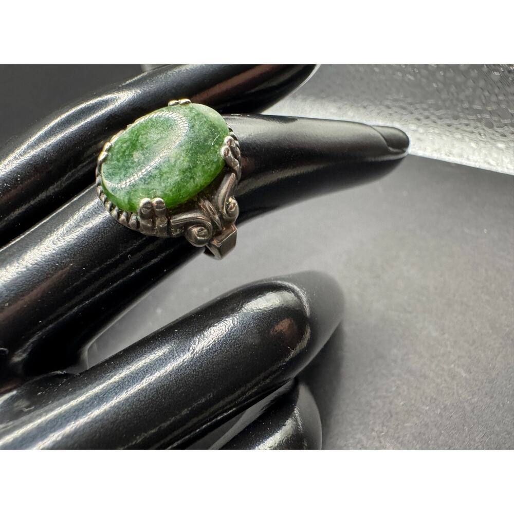 Vintage Art Deco Sterling Silver 925 Jade Jadeite Gemstone Band Ring Sz 6.5
